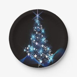Christmas Party Blue Tree Shiny Black Elegante Pappteller