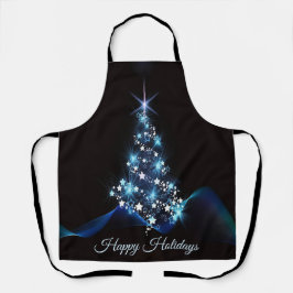 Christmas Party Blue Tree Shiny Black Elegante Schürze