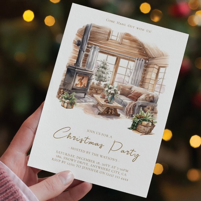 Christmas Party Cosy Watercolor Zuhause Einladung (Von Creator hochgeladen)