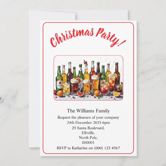 Christmas Party Drinks And Cocktails Colour Xmas Einladung (Vorderseite)
