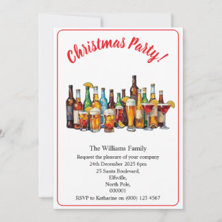 Christmas Party Drinks And Cocktails Minimal Xmas Einladung
