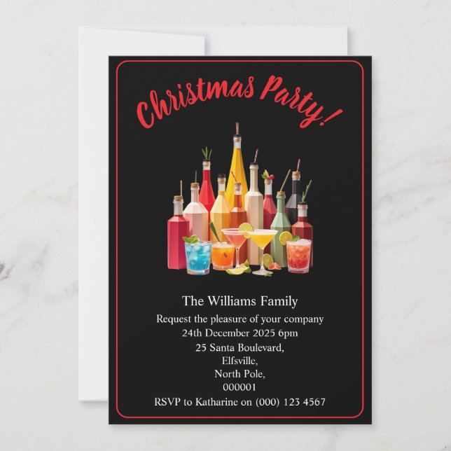 Christmas Party Drinks And Cocktails Xmas Einladung (Vorderseite)