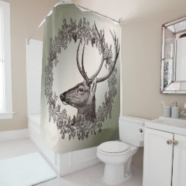 Christmas Party Floral Reindeer Golden Winter Duschvorhang