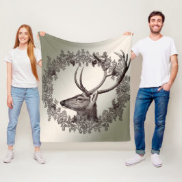 Christmas Party Floral Reindeer Golden Winter Fleecedecke