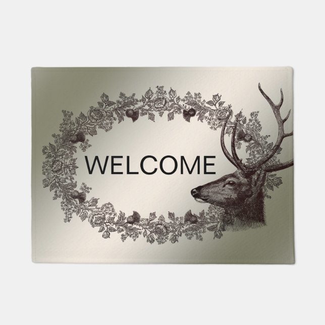 Christmas Party Floral Reindeer Golden Winter Fußmatte (Vorderseite)