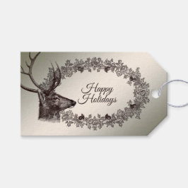 Christmas Party Floral Reindeer Golden Winter Geschenkanhänger