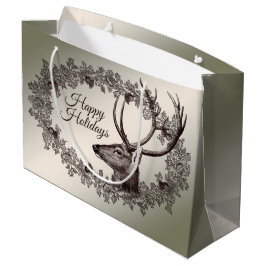 Christmas Party Floral Reindeer Golden Winter Große Geschenktüte
