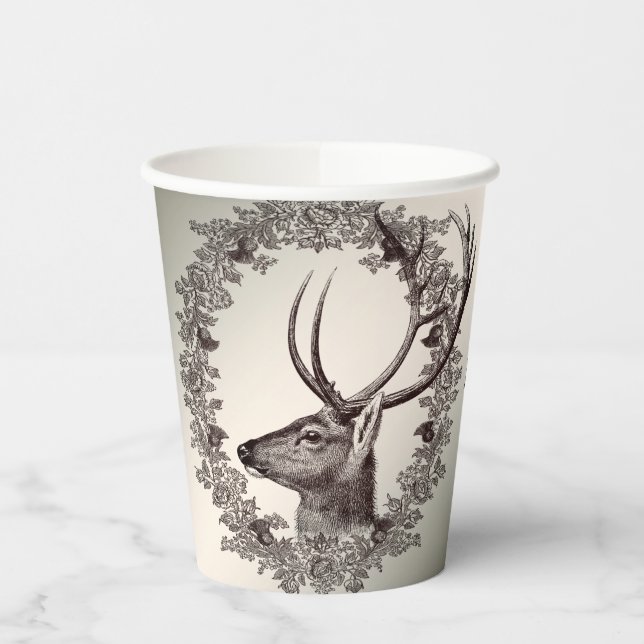 Christmas Party Floral Reindeer Golden Winter Pappbecher (Links)