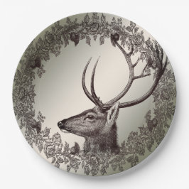 Christmas Party Floral Reindeer Golden Winter Pappteller