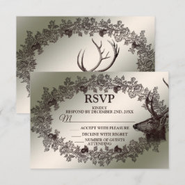 Christmas Party Floral Reindeer Golden Winter RSVP Karte