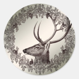 Christmas Party Floral Reindeer Golden Winter Runder Aufkleber