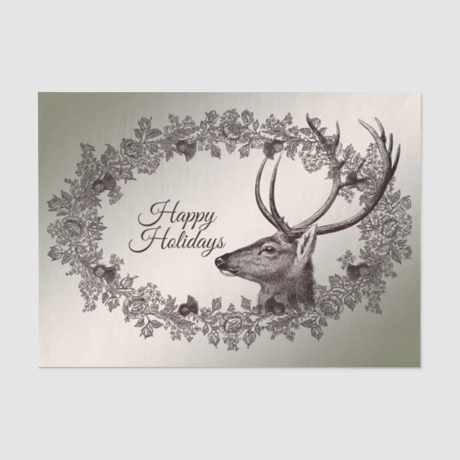 Christmas Party Floral Reindeer Golden Winter Seidenpapier (Vorderseite)