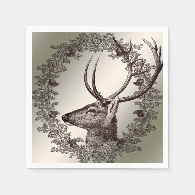 Christmas Party Floral Reindeer Golden Winter Serviette (Vorderseite)