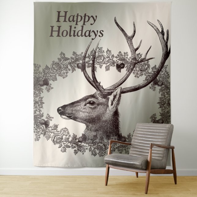 Christmas Party Floral Reindeer Golden Winter Wandteppich (Beispiel)