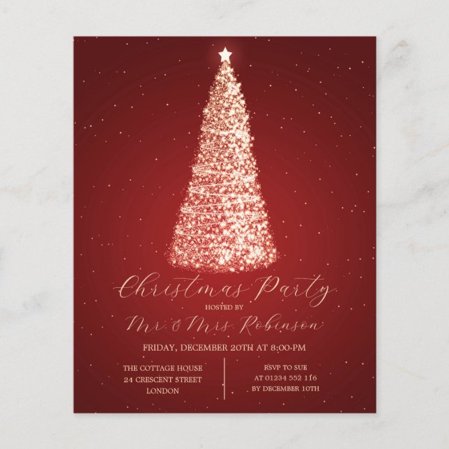 Christmas Party Glam Red Tree Sparkle Einladung Flyer (Vorne)