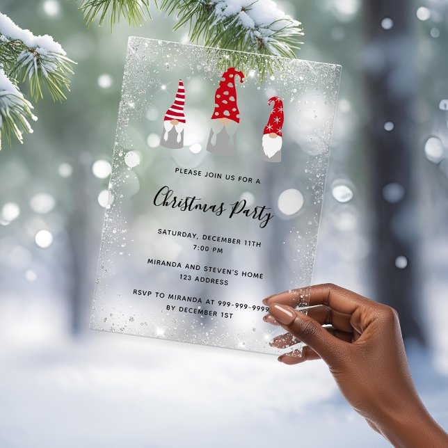 Christmas party gnomes glitter frosted invitation acryleinladungen (Von Creator hochgeladen)