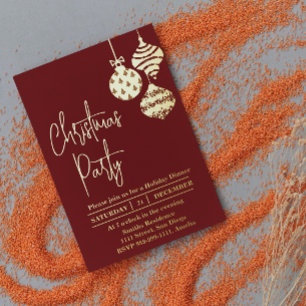 Christmas Party Gold Red Foil Invitation