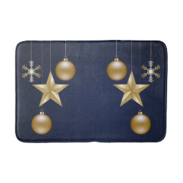 Christmas Party Golden Ornament Navy Blue Elegant Badematte