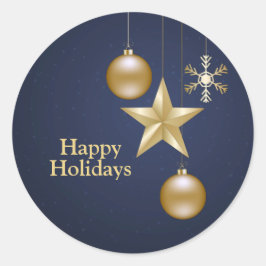 Christmas Party Golden Ornament Navy Blue Elegant Runder Aufkleber