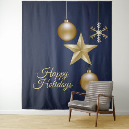 Christmas Party Golden Ornament Navy Blue Elegant Wandteppich