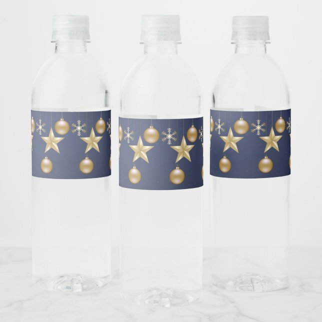 Christmas Party Golden Ornaments Navy Blue Elegant (Flaschen)