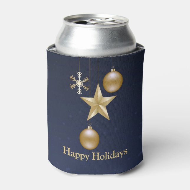 Christmas Party Golden Ornaments Navy Blue Elegant Dosenkühler (Kanne Vorderseite)
