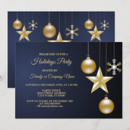 Christmas Party Golden Ornaments Navy Blue Elegant Einladung