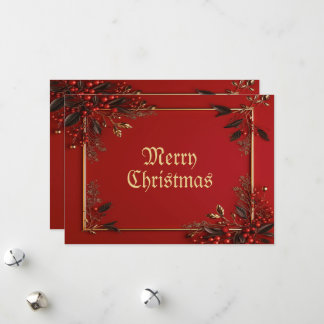 Christmas Party Golden Red Leaves Holidays Elegant Feiertagskarte