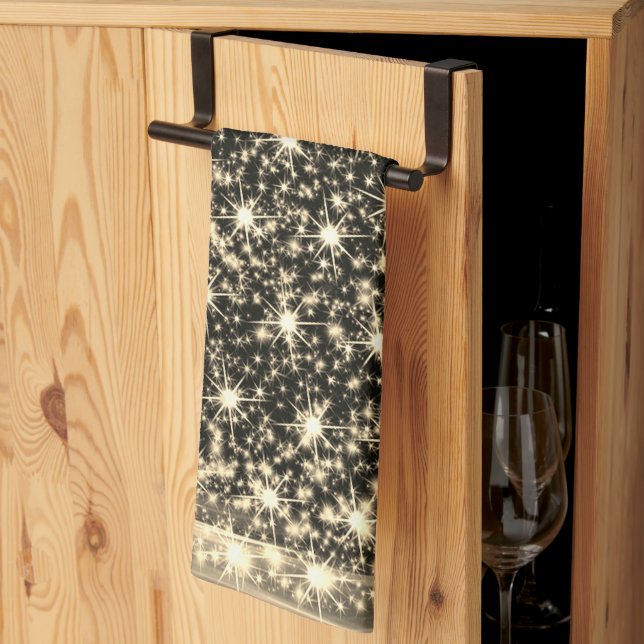 Christmas Party Golden Shiny Tree Winter Black Geschirrtuch (Drittel gefaltet)