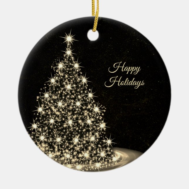 Christmas Party Golden Shiny Tree Winter Black Keramik Ornament (Vorne)