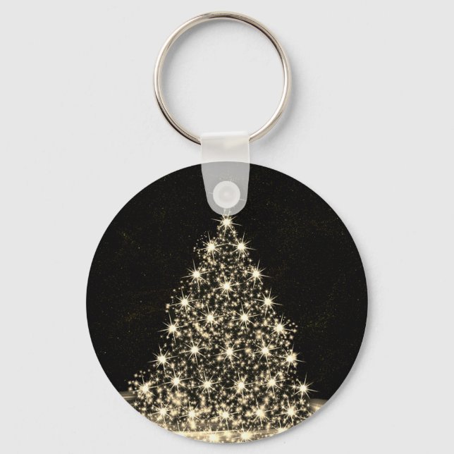 Christmas Party Golden Shiny Tree Winter Black Schlüsselanhänger (Vorderseite)