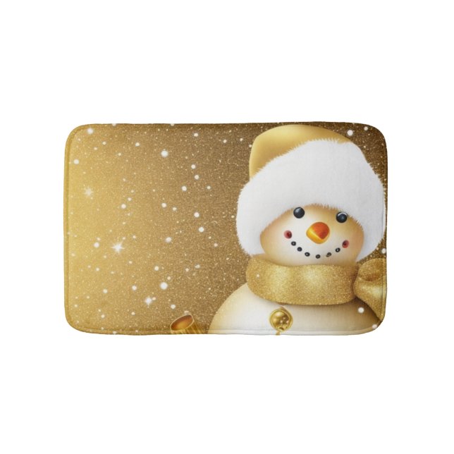Christmas Party Golden Snowman Snowflakes Holidays Badematte (Vorderseite)