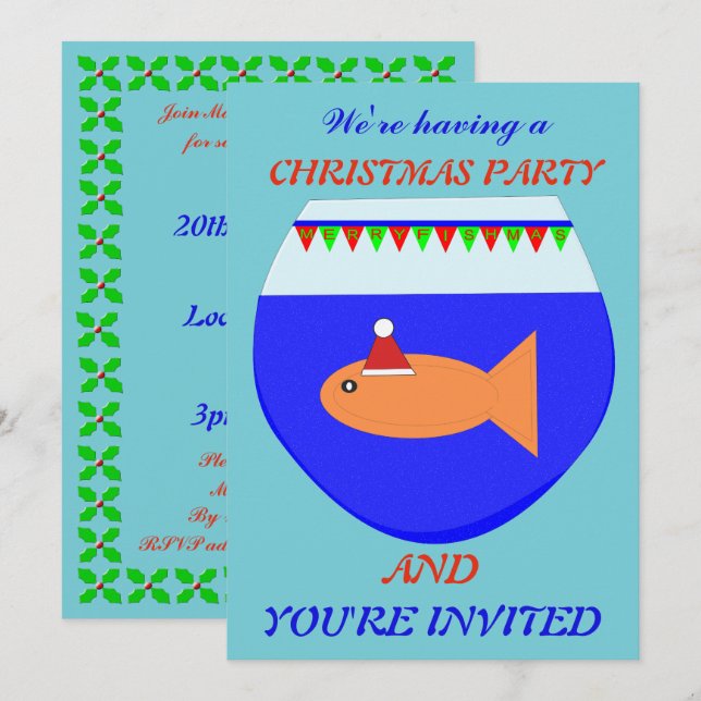 Christmas Party Goldfish Custom lädt Einladung (Vorne/Hinten)