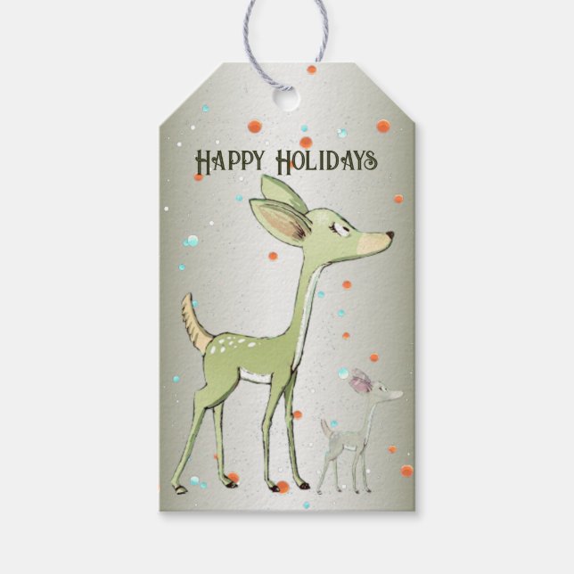 Christmas Party Green Deers Holidays Cute Geschenkanhänger (Vorderseite)