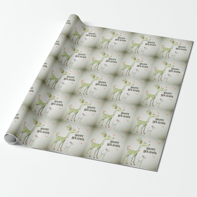 Christmas Party Green Deers Holidays Cute Geschenkpapier (Ungerollt)