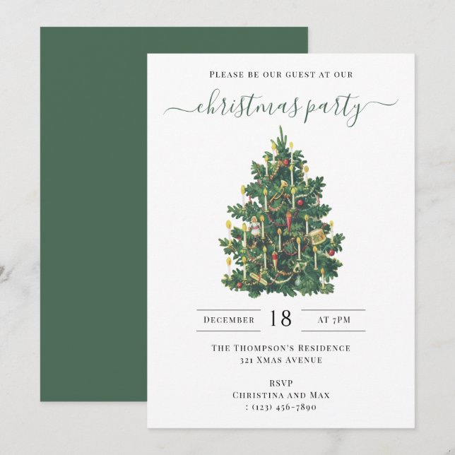 Christmas Party Holiday Vintage Elegant Einladung (Vorne/Hinten)