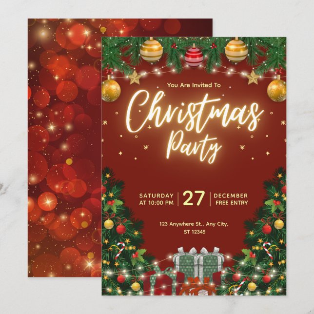 Christmas Party Invitation Flyer Einladung (Vorne/Hinten)