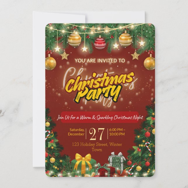 Christmas Party Invitation | Red & Gold Holiday  (Devant)