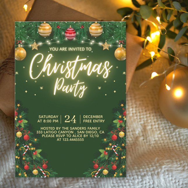 Christmas Party Invitation with Shining Yellow Einladung (Von Creator hochgeladen)