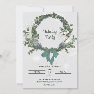 Christmas Party Invitation Wreath Snowflakes Einladung
