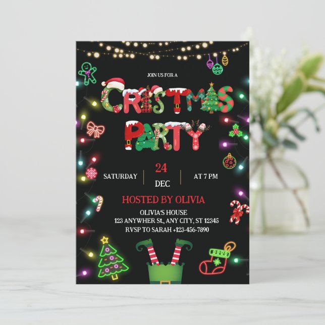 Christmas Party Invitation - Xmas Party invite Einladung (Stehend Vorderseite)