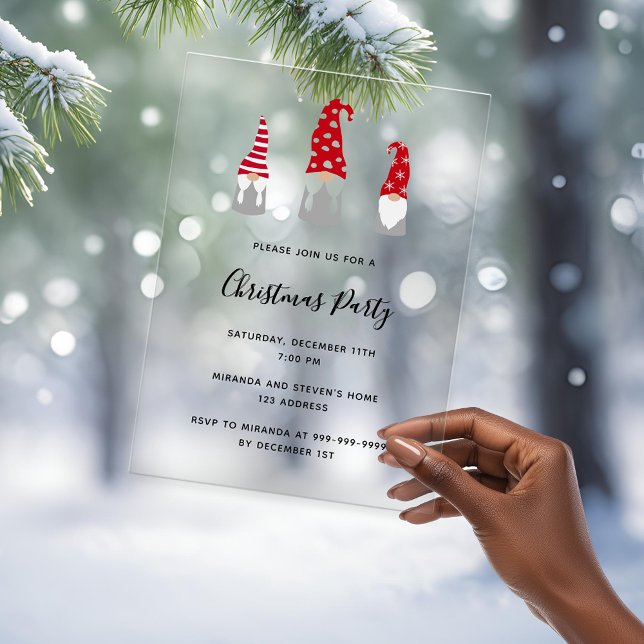 Christmas party modern gnomes frosted invitation acryleinladungen (Von Creator hochgeladen)