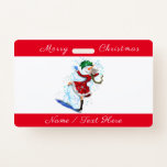 Christmas Party Name Badge Snowman and Girl Dance Ausweis<br><div class="desc">Happy Snowman and Girl Dance Tango Christmas Party Fun Cartoon Drawing - Choose / Add Your Unique Text / Name / Color - Make Your Special Gift - Resize and move or remove and add elements / text with customization tool ! Drawing and Design by MIGNED. Please see my other...</div>