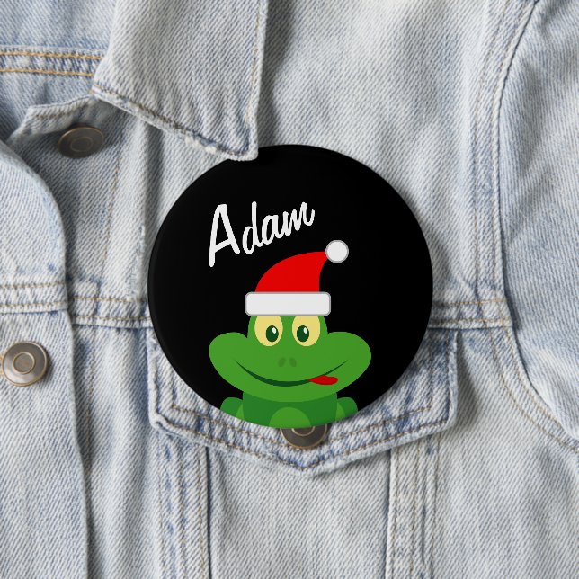 Christmas party name buttons with funny Santa frog (Beispiel)