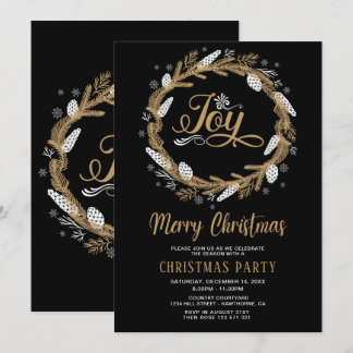 Christmas Party noir & or Joy Invitation