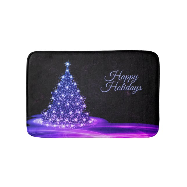 Christmas Party Pink Blue Tree Winter Black Rustic Badematte (Vorderseite)