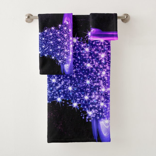 Christmas Party Pink Blue Tree Winter Black Rustic Badhandtuch Set (Insitu)