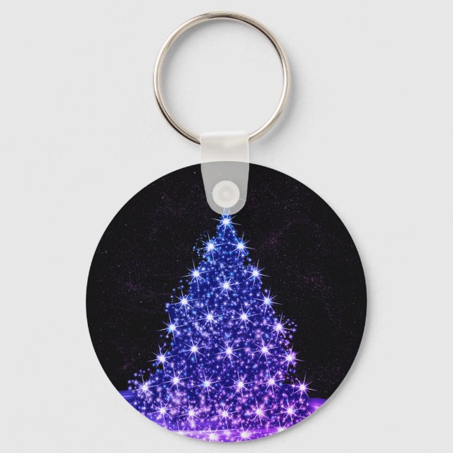 Christmas Party Pink Blue Tree Winter Black Rustic Schlüsselanhänger (Vorderseite)