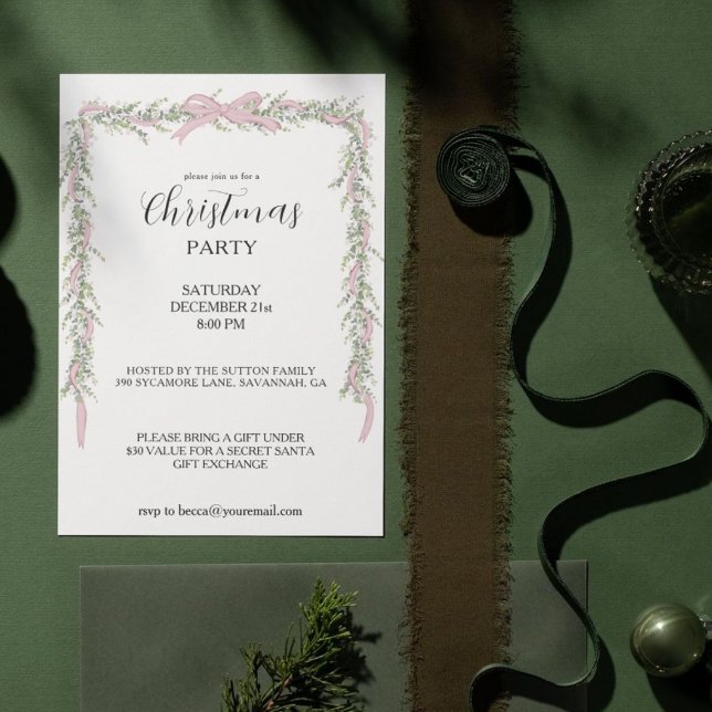 Christmas Party Pink Green Garland Einladung (Von Creator hochgeladen)