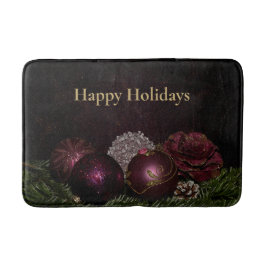 Christmas Party Pink Ornament Green Leaves Black Badematte